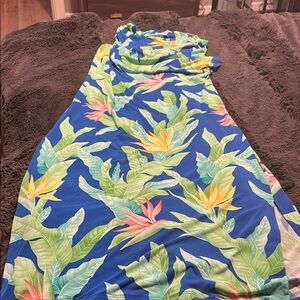 Tommy Bahama Blue and Green Maxi Dress with Tropical Print